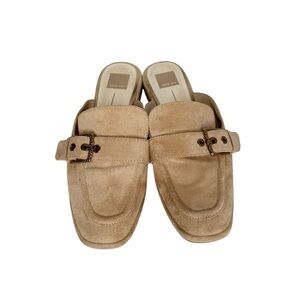 DOLCE VITA MEEGAN SLIP ON MULES BUCKLE DETAIL LIGHT TAN SUEDE SZ 9.5